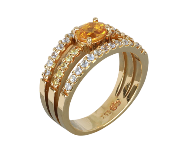 18KT YELLOW GOLD RING SET WITH 1 YELLOW SAPPHIRE AND 26 WHITE SAPPHIRES AND 10 YELLOW SAPPHIRES 
